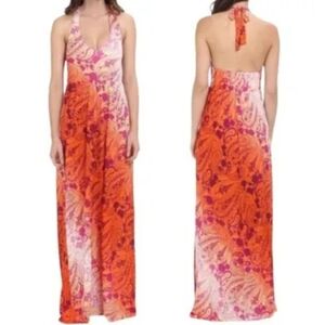Tommy Bahama Casa Sunrise Maxi Dress Orange Paisley Halter Top Women's Sz. Small